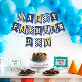 Happy Father's Day Gold Banner Bunting Banner for Dad Father's Party Decorations Backdrop Garland for Father's Day (blue gold)