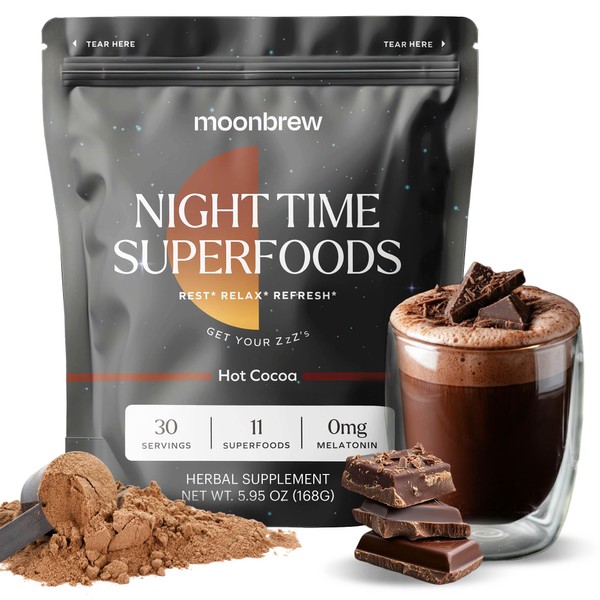 MoonBrew Nighttime Magnesium Hot Cocoa, Natural Sleep Aid Drink Mix