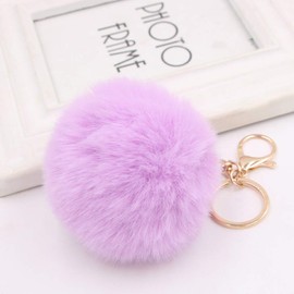 LUVI Artificial Faux Rabbit Fur Keychain Fluffy Plush Ball PomPom Ball Charm Key Chain Purse Decoration Cute Car Key Decor Puff Purse Decor Handbag Bag Charm Decoration for Women Girls Purple