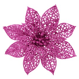 Supla 24 Pack Christmas Pink Glitter Poinsettia Flowers Picks Christmas Tree Ornaments 5.9" Wide for Pink Christmas Tree Wreaths Garland Holiday Seasonal Wedding Decorations White Gift Box Included