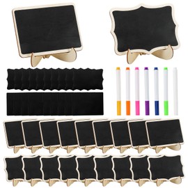 Tasodin 20 Pcs Mini Chalkboard Signs, Mini Food Labels with Easel Stand for Party Buffet, Small Wooden Chalkboard Sign for Weddings Place Cards, Table Numbers