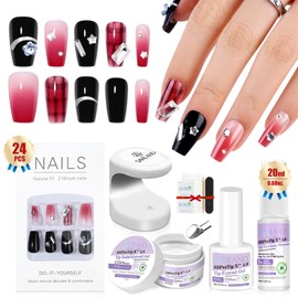 SAVILAND Press On Nails Starterset: Cool Sweetie Langanhaltendes Gel X Nagelset Künstliche Nägel zum Aufkleben 100% Acryl Dicke Spitzen UV gehärteter Nagel Kleber Falsche Nägel Nagellampe Benötigt