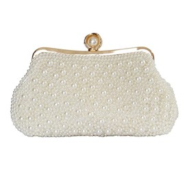 MUDUO Pearl Clutch Purses for Women,Pearl Evening Handbags,Formal Wedding Party Clutch with Chain,Cocktail Crossbody Purses (0088-1)