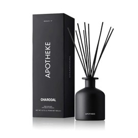 Apotheke Luxury Scented Reed Diffuser for Home, Charcoal - 6.7 Fl Oz Essential Oil Aromatherapy - 10 Rattan Scent Sticks Room Diffuser - Long-Lasting Fragrance for Bedroom, Home, Bathroom