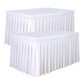 Tina's 2 Pack 6ft White Polyester Tablecloth, Fitted Table Covers for 6 Foot Rectangle Tables, Table Skirts for Banquets Events