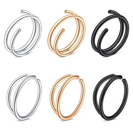 MODRSA Nose Rings Hoops Double Nose Ring for Single Piercing Double Hoop Nose Ring Double Nose Ring Hoop Double Loop Nose Ring