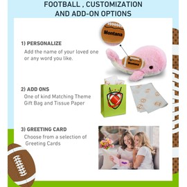 DolliBu Large Pink Whale Stuffed Animal with Football Plush - Soft Huggable Whale Plush Toy, Cute Ocean Life Gift, Plush Doll Animal Toy for Kids and Adults with Name Personalization - 13 Inches