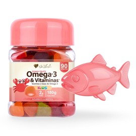 Omega 3 Para Niños 90 Gomitas - Suplemento Con Vitaminas C D E - Aporte de Acidos Grasos EPA y DHA - Con Inulina De Agave Sabor Frutal - Apoyo Nutricional - Sabor Frutal Naranja Fresa Uva y Manzana