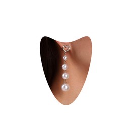 Atentuyi Boho Pearl Earrings Gold Vintage Pearl Earrings Long Tassel Pearl Earrings Pearl Necklace Earrings CZ Heart Earrings Jewellery for Women and Girls, Alloy Steel