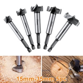 Flintronic Professional Forstner Drill, 5-Piece Forstner Bit, Forstner Cutter with 1/4 Inch Hexagonal Shank Socket, Forstner Drill for Wood, Accessories Drill for Woodworking (Diameter 15, 20, 25, 30,