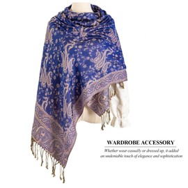 AUSEKALY Pashmina Shawls Wraps for Women Rave Soft Silky Scarf Reversible Men Scarf Royal Blue