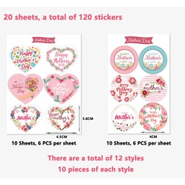 120 PCS Happy Mothers Day Stickers, Floral Mothers Day Sticker Mother's Day Labels Stickers Mum Stickers, Mothers Day Stickers for Boxes Cards Envelopes Scrapbook Gift Wrap Tags
