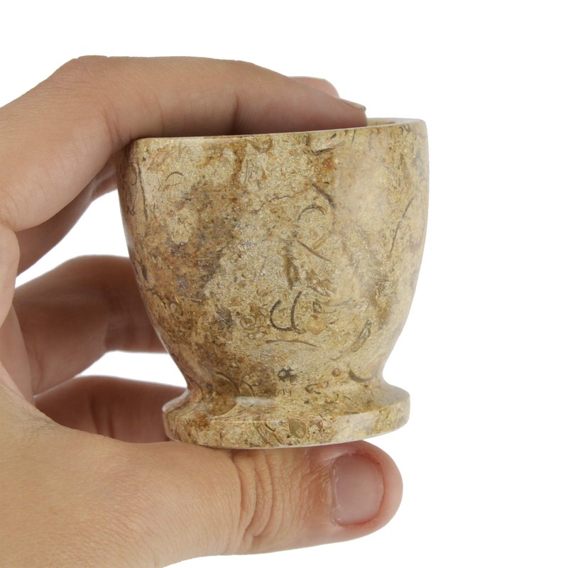 Set of 4 Beige Fossilstone Himalayan Marble Egg Cups -