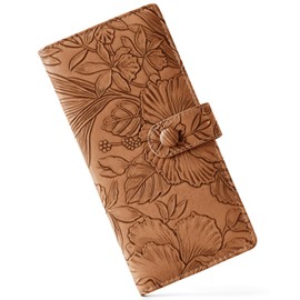 Unilily Slim Wallet Women RFID Blocking Vegan Leather Bifold Clutch Wallet Credit Card Holder with 2 ID Windows & Zip Pocket, Floral Brown