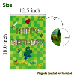 Labakita Green Pixel Themed Happy Birthday Garden Flag, Block Video Game Themed Yard Sign, Sandbox Miner TNT Video Game Birthday Decoration for Boys Girls, Cool Gaming Party Supplies