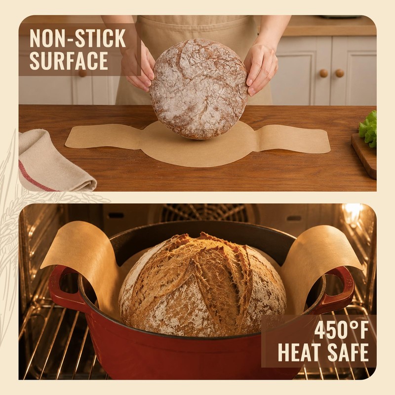 BlissBoard Disposable Parchment Bread Sling for Dutch Oven 50 Pcs
