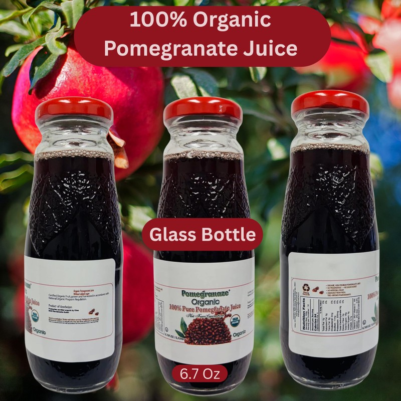 100% Organic Pomegranate Juice, 6.7 Oz Glass Bottle (6 Pack)