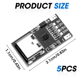 Pack of 5 USB Fast Charge Decoy Trigger Module Type C, PD/QC/AFC Decoy Board for Fast Charging Technology, Supports PD3.0/PPS/QC4+/FCP/AFC