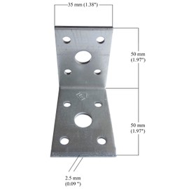 Corner Braces Brackets Plates, Heavy Duty Wooden Angle Iron, L Metal Steel Sheet Galvanised 1.97"x 1.97"x 1.38"x 0.1"(50 x 50 x 35mm x 2.5mm) Pack of 10pcs