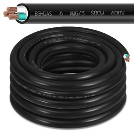 25ft 6/3 6 AWG Portable SOOW Bulk Cable (3 Conductor) - SOOW 600V 6 Gauge Electric Wire for Motor Leads, Generator, Portable Lights, Car Battery Chargers and Machinery - 25 Feet Electrical Soow Cord