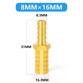 ERGAOBOY 5 pieces 8 mm x 16 mm brass reducing hose nozzle connector, straight 2-way hose fitting with 10 pieces clamps