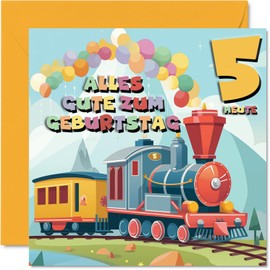 Stuff4 5th Birthday Card Boy Girl - Railway Train Steam Train - Birthday Cards Kids 5 Year Boys Son Daughter Nephew Niece Grandson Granddaughter 145mm Five Fifth Birthday Greeting Cards