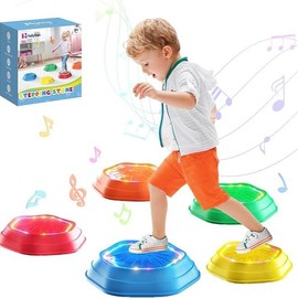 Music & Light Up Stepping Stones, 5 Pcs Stepping Stones, Non-Slip, Encourage Balance, Sensory Stepping Stones, Indoor & Outdoor Play Gift for Ages 3-8 - Color: HT05