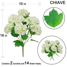 CHIAVE Atificial Flowers, Simulated Hydrangeas Snowball Fake Silk Flowers for Wedding Bridal Party Home Décor for vase -2 Bunches 14 Flower Heads - White