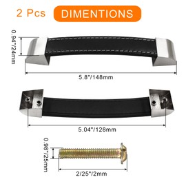 Aracombie Leather Drawer Pulls Handles, Black Faux Leather Handles, Zinc Alloy Head Drawer Pull Straps for Luggage Wardrobe Furniture Closet, 2pcs 5.8"/148mm
