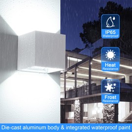 Juyace 20W LED Modern Wall Sconce Outdoor Lighting 6000K Up Down Angle-Adjustable White Exterior Light Fixtures with US Mount Plate Aluminum for House Front Patio Garage Door 2 Pack