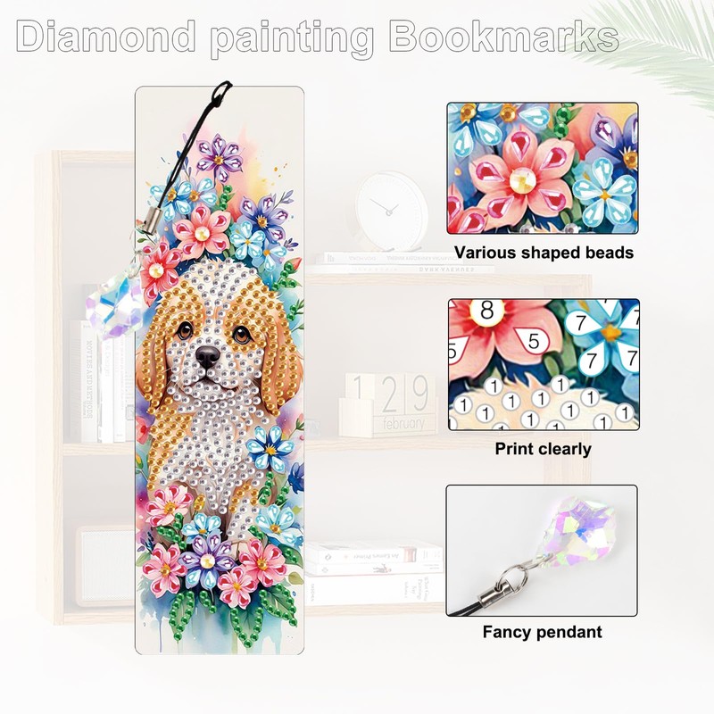 4 Pieces Diamond Art Painting Bookmarks for Adults 5D Floral