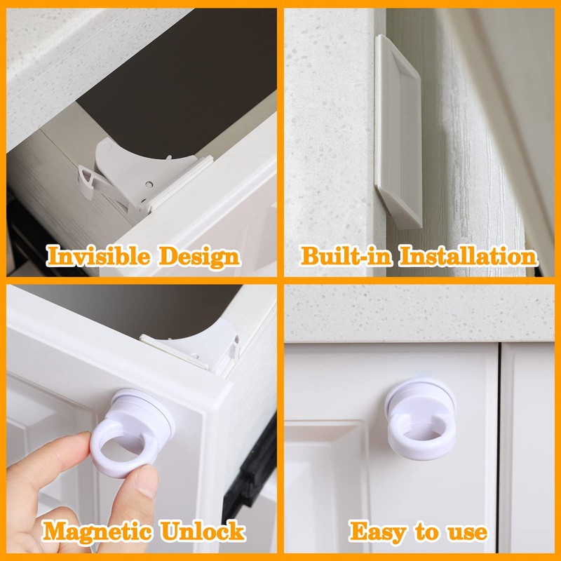 Kingdder 8 Sets Magnetic Cabinet Locks Keys Proofing Safety Magnet