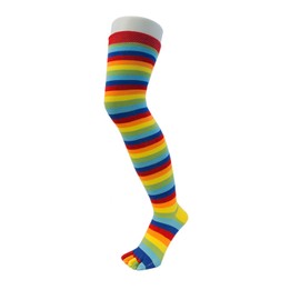 TOETOE - Women Essential/Everyday Stretchy Over-Knee Soft Cotton Seamless Plain/Stripy Toe Socks, Hygienic, Breathable - 1 pair - Rainbow stripy