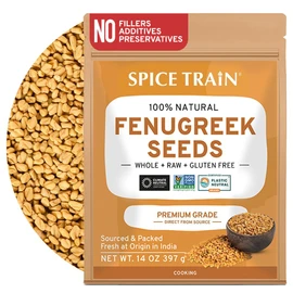 SPICE TRAIN, Fenugreek/Methi Seeds (397g) Non-GMO, Gluten-Free & 100% Whole Fenugreek Seeds (Trigonella Foenum Graecum) for Cooking | Fenogreco En Semillas | Resealable Ziplock Pouch