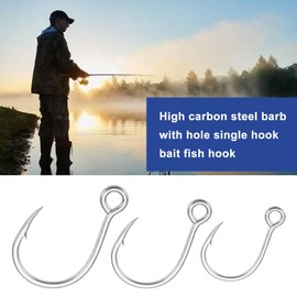 The Lord of the Tools Pack of 50 Carbon Steel Barbs with Hole Single Hook Bait Fishing Hooks Straight Line Single Hook 1# 2# 4# 6# 1/0# for Freshwater Saltwater Sea Bass