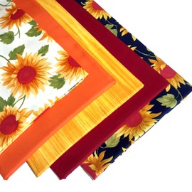 Hot Summer Sunflowers Fat Quarter Fabric Bundle - 5 x 100% Cotton Poplin Fabrics in Warm Shades. Suitable for Crafts and Quilting