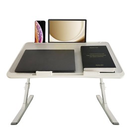 XRYZHC Lap Desk for Bed，Adjustable Bed Laptop Table with Heights and Angles，Foldable Bed Desk with 2 Movable Stoppers for Laptop Writing Eating Drawing Working (Grey, Large (23.6"x15.7"))