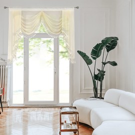 OYRING - Cenefas transparentes para ventana de cocina, cortinas de borlas, cenefas para sala de estar, cortinas de cenefa con bolsillo para barra (blanco, ancho 59 pulgadas)