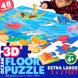 48-Piece 3D Ocean Floor Puzzle – Large 35.4 x 23.6 Inch Underwater Jigsaw Puzzle for Kids & Adults, Vibrant Marine Life Scene, Educational & Interactive Ocean Adventure