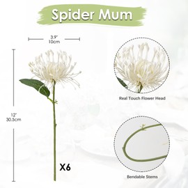 Briful 6PCS Artificial Mums Spring Flowers 4'' White Spider Chrysanthemum Fake Flowers Bouquet for Home Vase Centerpieces Arrangements Bridal Shower Decoration