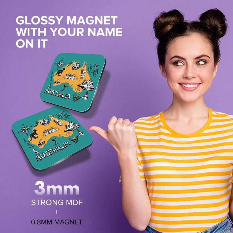 1x Square MDF Magnet 5cm - Map Australia Travel Attractions