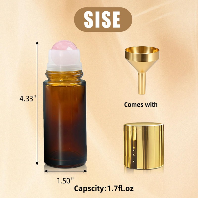 Warmify Rose Quartz Roller Bottles for Essential Oils, 50ml Refillable