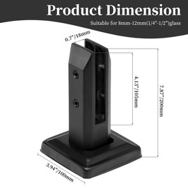 304 Stainless Steel Square Glass Railing Spigot Glass Clamp, Balustrade Stairs Railing Pool Balcony Fence Glass Mounting Brackets Glass Railing System, Fit 5/16" - 1/2" Glass, Indoor & Outdoor Use