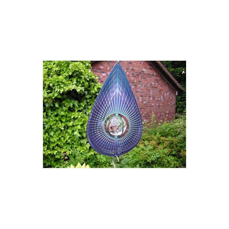 Iron Stop 7.5"/19cm Indigo Teardrop/Raindrop Crystal Wind Spinner + Hook