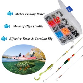THKFISH Carolina Rig Texas Rig Bass Fishing Bullet Sinkers for Fishing Sinkers Hooks Rolling Barrel Fishing Swivels Beads Ring Egg Weights Texas and Carolina Rig DIY KIT 389pcs
