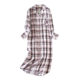 ASHER FASHION Womens Long Flannel Nightgown Button Down Sleepshirt Long Sleeve Nightshirt