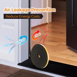 Weather Stripping Door Seal Strip 1/2"W * 1/2"T, Door Insulation Strip, High Density Foam Tape for Door Frame, Window, 13FT Length(6.5 FT X 2 Rolls, Black)