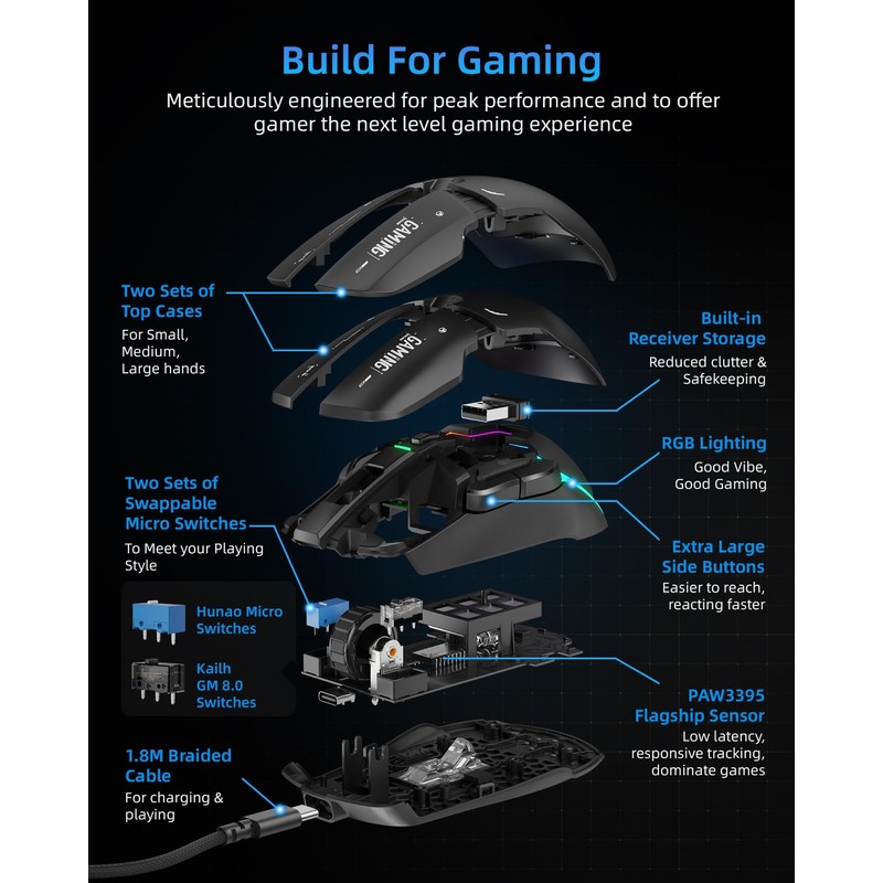 IFYOO G03 RGB Wireless Rechargeable Gaming Mouse, 2.4G/Wired Dual Mode
