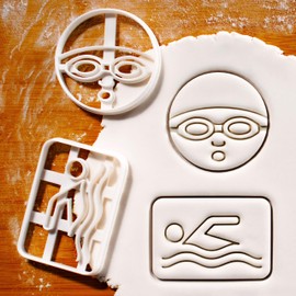 BAKERLOGY Set of 2 Swimming Sports Cookie Cutters (Shapes: Face of a Swimmer and Swimming Symbol) - Detailed Cookie Cutter Design for Baking and Crafting, Ideal for Fondant, Dough, Clay