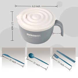 Layron Ramen Cooker Bowl - 45 oz Microwaveable Noodle Bowl Ramen in few Minutes- BPA Free and Dishwasher Safe Set with Chopsticks Perfect for Dorm, Small Kitchen, or Officee (grey)